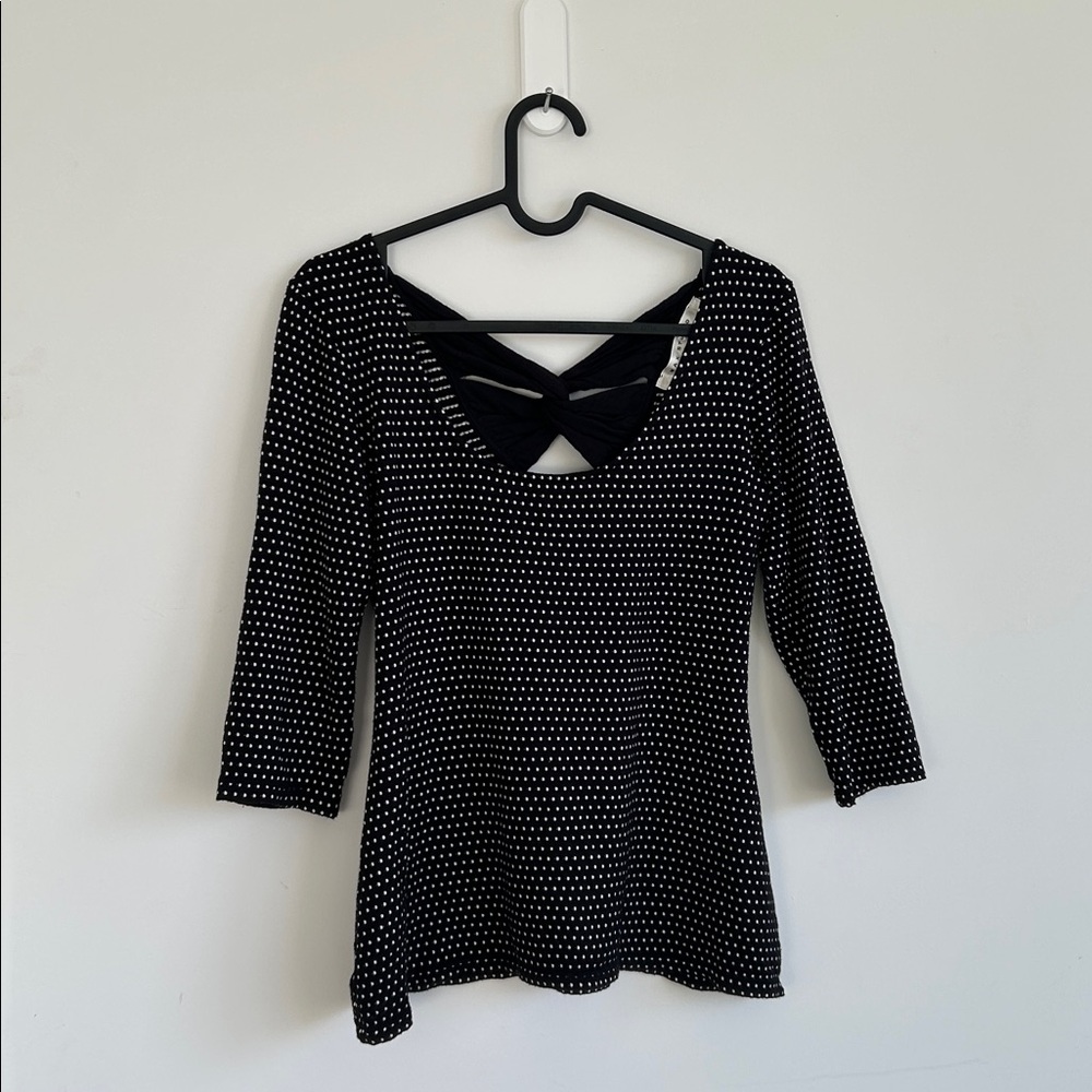 Max Studio Black and White Patterned 3/4 Sleeve Top Size S